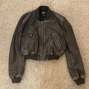 ZARA Faux Leather Cropped Bomber Jacket (S)